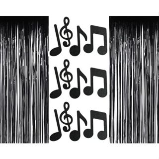 Kit Decoração Com 19 notas musicais eva glitter + 2 cortinas metalizadas em Oferta na Shopee