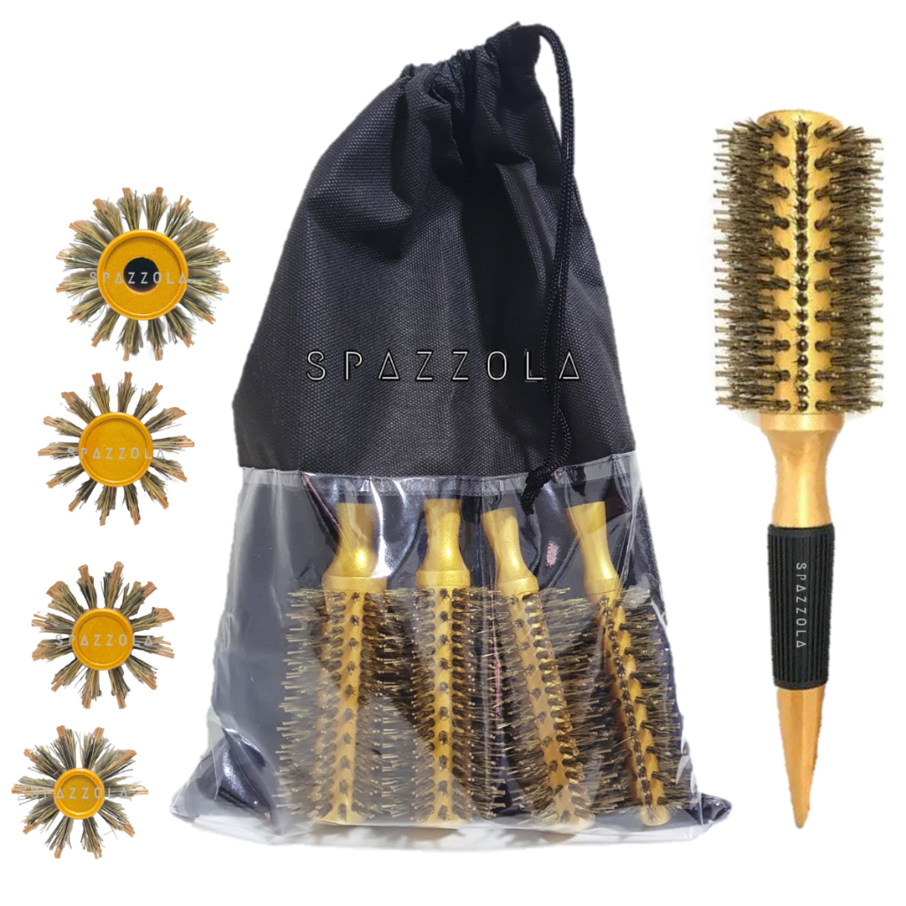 4 Escovas Profissionais Térmicas Cerdas Javali Kit Salão douradas em Oferta na Shopee