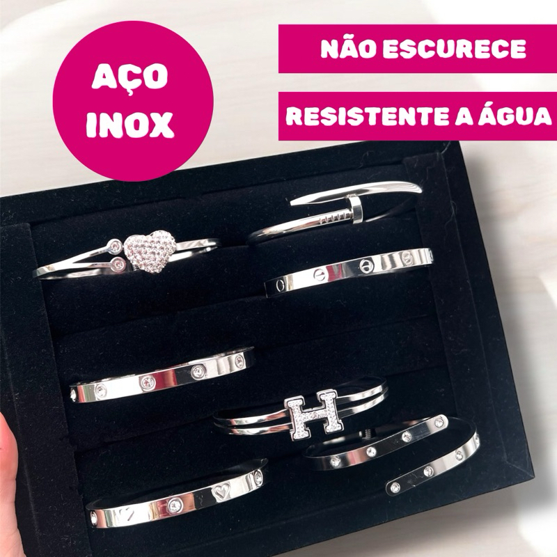 Conjunto 2 Pulseiras Aço Inoxidável Dourada Prata Kit Feminino Moda Virginia