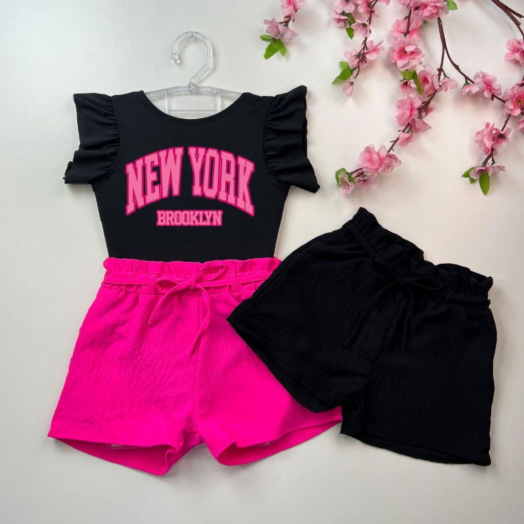 Kit Roupa Infantil Look Verão Body + Shortinhos Para Meninas Conjunto Completo Roupa De Qualidade
