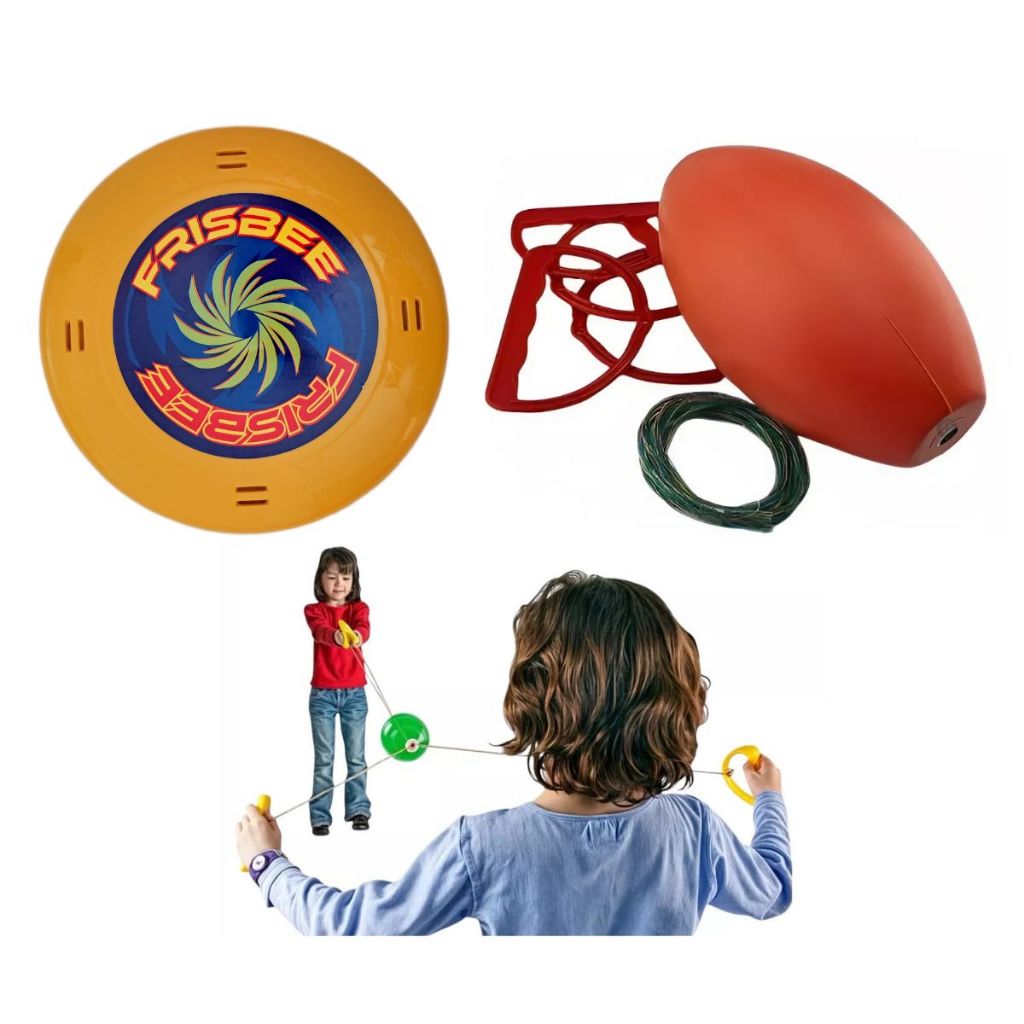 Kit Frisbee Bumerangue Brinquedo Disco Campo + Vai E Vem