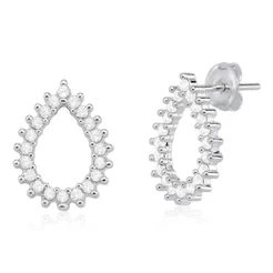 Brinco de Prata 925 Gota Vazada com Zircônias