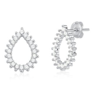 Brinco de Prata 925 Gota Vazada com Zircônias