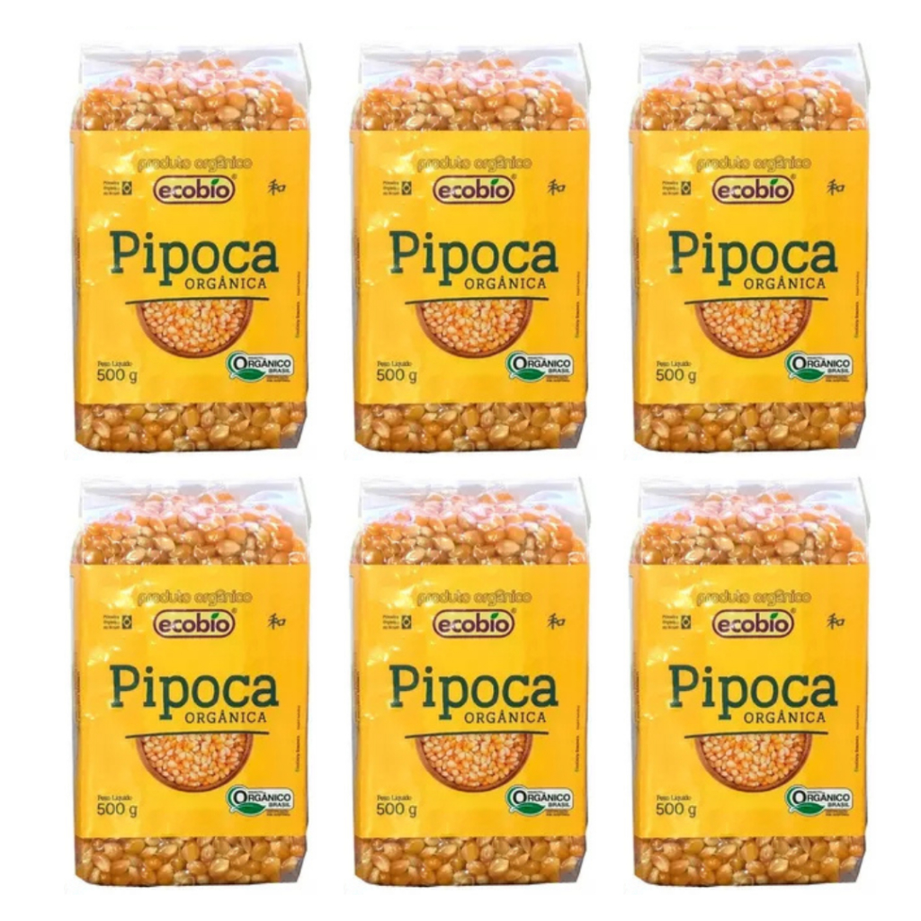 KIT 6 Milho De Pipoca Orgânico Alto Vácuo Ecobio 3Kg Total - milho para pipoca Sem Glúten Sem Soja