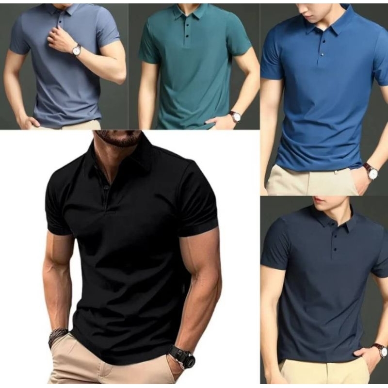 Polo Masculino Manga Curta Importada Alta Qualidade De Seda Gelada em Oferta na Shopee