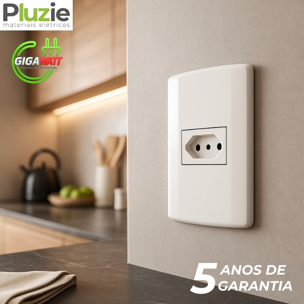 Tomada Elétrica 10A 20A Amperes Modular Pino Grosso Linha Pluzi Branca Para Airfryer Microondas