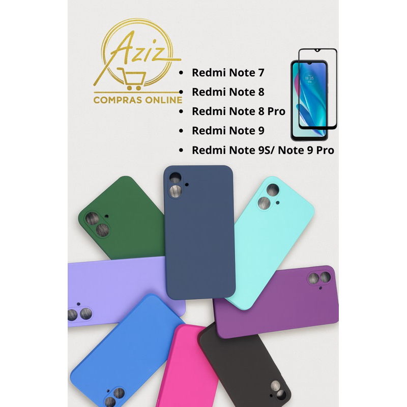 Capa Premium+Película de Vidro P/ Xiaomi Redmi Note 7/Note 8/Note 8 Pro/Note 9/Note 9S /Note 9 Pro– Silicone Aveludado