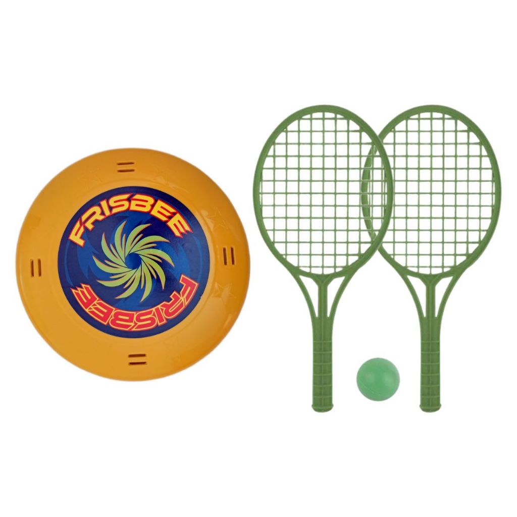 Kit Frisbee Bumerangue Brinquedo Disco + Raquete Praia