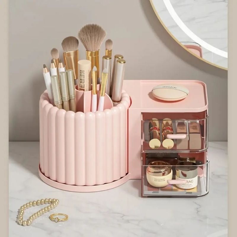 Organizador porta pincel ou caneta giratório 360 com gaveta-2809