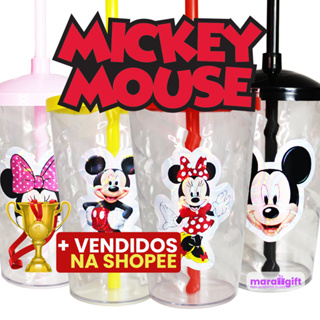 5 à 10 Copos Twister Cristal adesivo MICKEY E MINNIE MOUSE 400ML em Oferta na Shopee