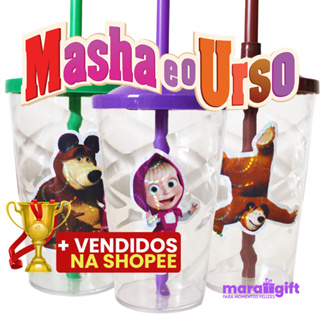 5 à 15 Copos Twister Cristal adesivo MASHA E O URSO 400ML em Oferta na Shopee