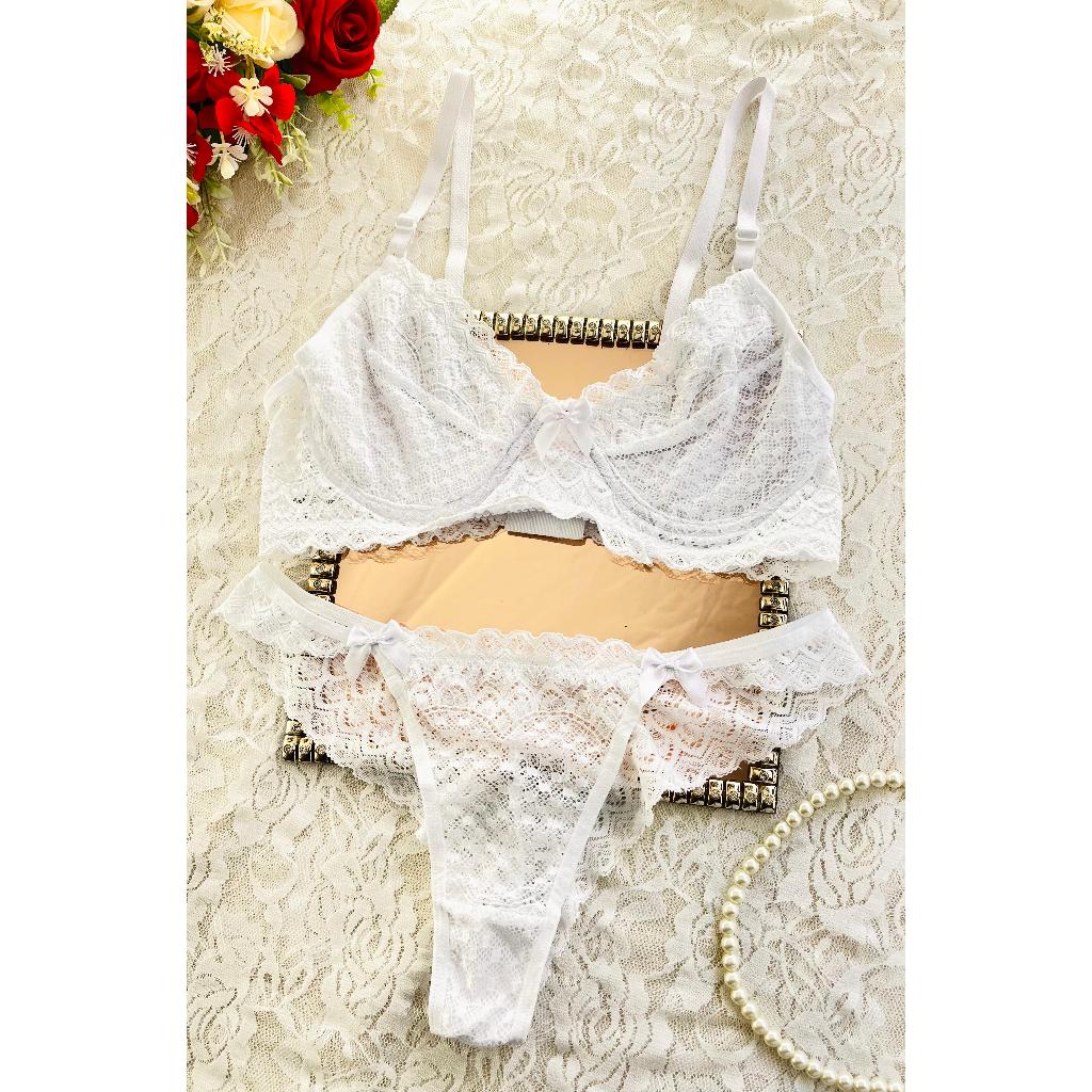 Conjunto Lingerie Renda Sexy Feminina Sutiã sem Bojo + Calcinha Cavada Sensual Confortável — imagem 2 de 2
