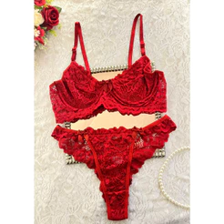 Conjunto Lingerie Renda Sexy Feminina Sutiã sem Bojo + Calcinha Cavada Sensual Confortável