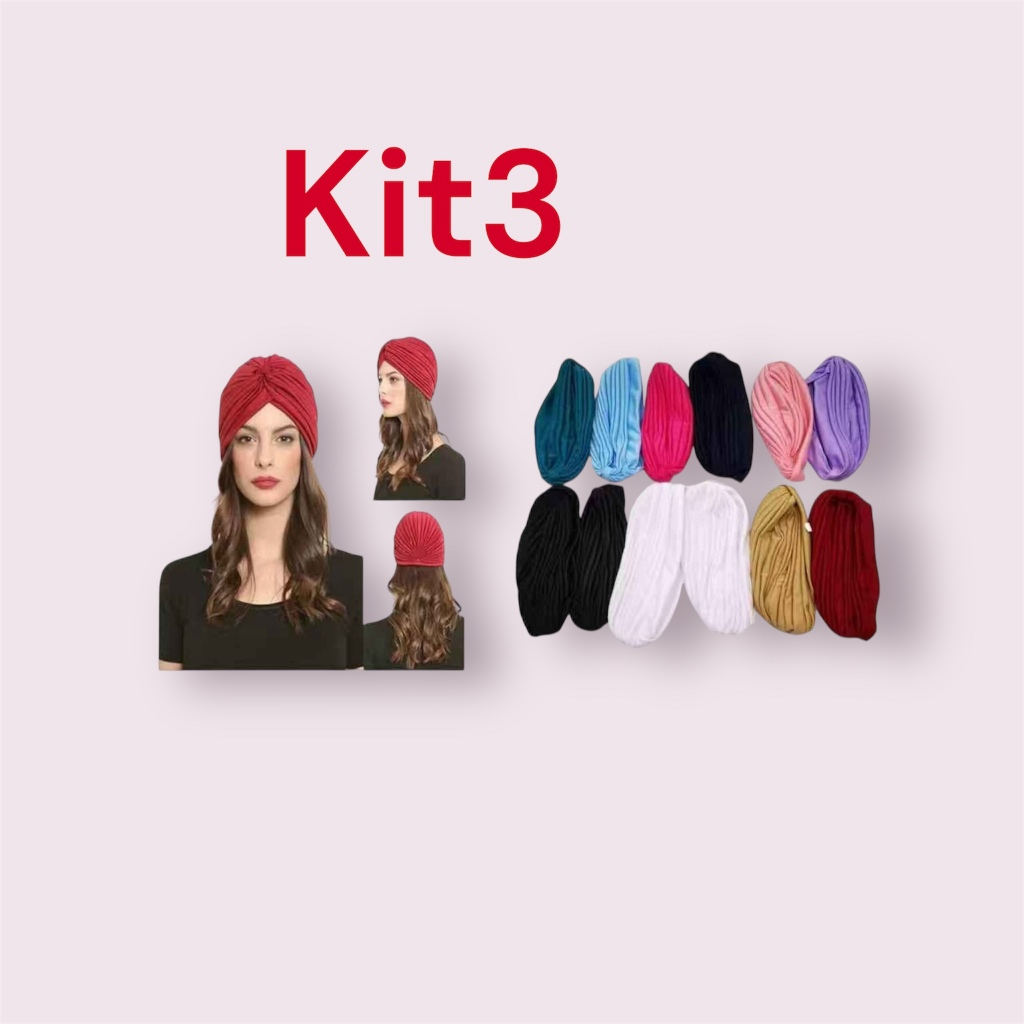 kit3 Três cores Turbante Chapéu Indiano Feminino Elástico Fechado Estiloso