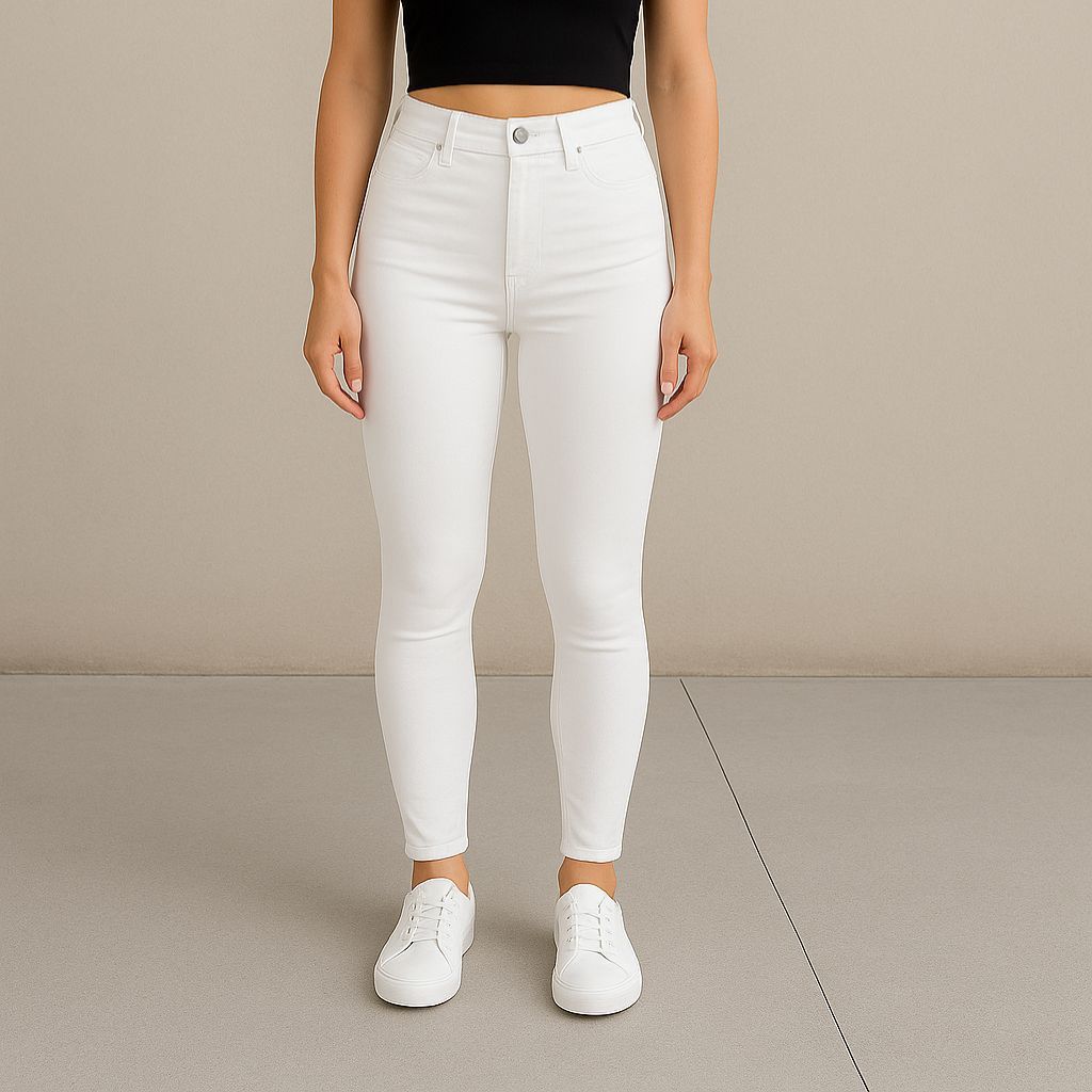 Calça Skinny Branca Feminina Modeladora Cintura Alta Lisa Confortável