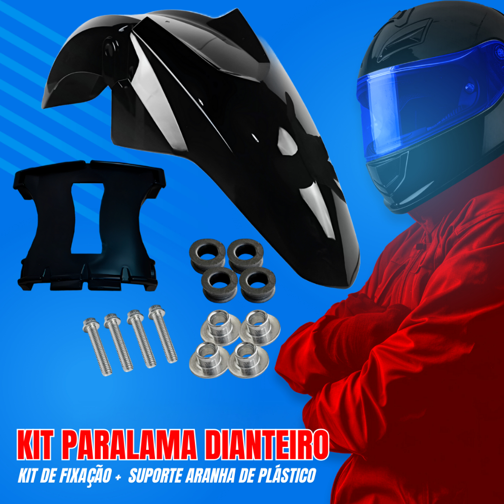 Kit Paralama Cg Titan Fan Start Cargo 125 150 160 2014 2015 a 2024 Preto Vermelho Branco Azul + Suporte Aranha Parafusos — imagem 2 de 2