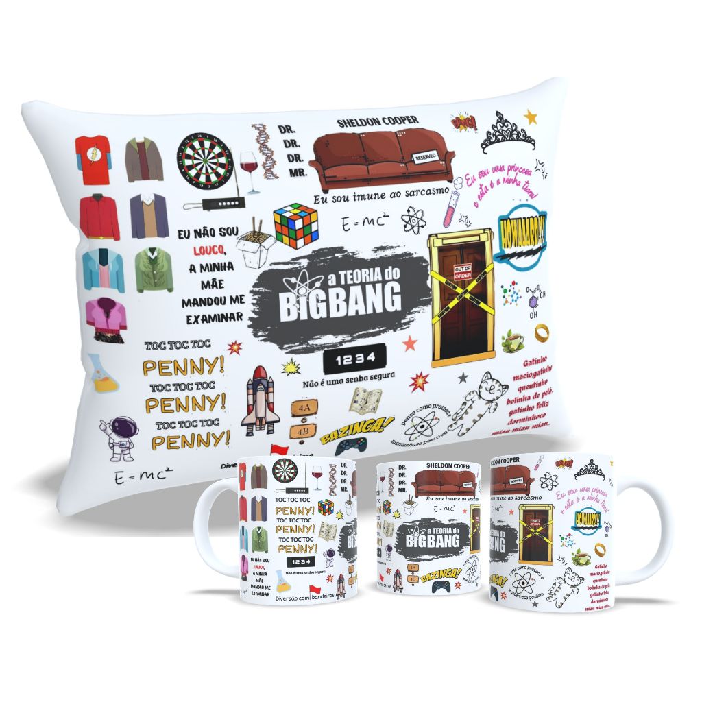 Kit caneca + almofada personalizada Série de comédia A teoria do Big  Bang