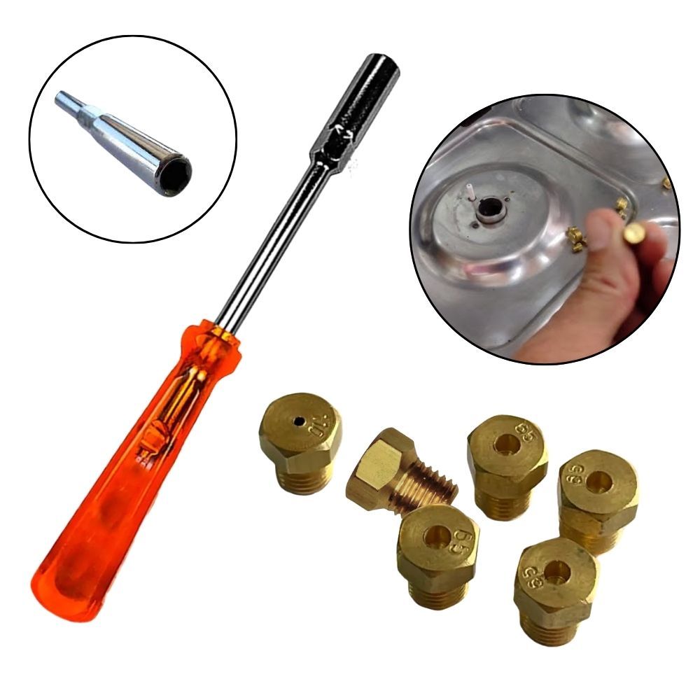 Kit Completo Conversão Fogão ou Cooktop Para Gás Encanado GN Bicos Injetores Gás + Chave Canhão 7mm