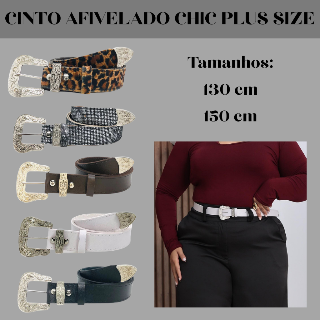Cinto Feminino Plus Size Fivela Country Elegante Casual Social Couro Sintético Boho Chic