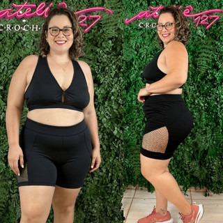 Conjunto Academia Feminino Kit com 2 peças 1 Bermudas Detalhe 1 Top Nadador Plus Size Curve Fitness