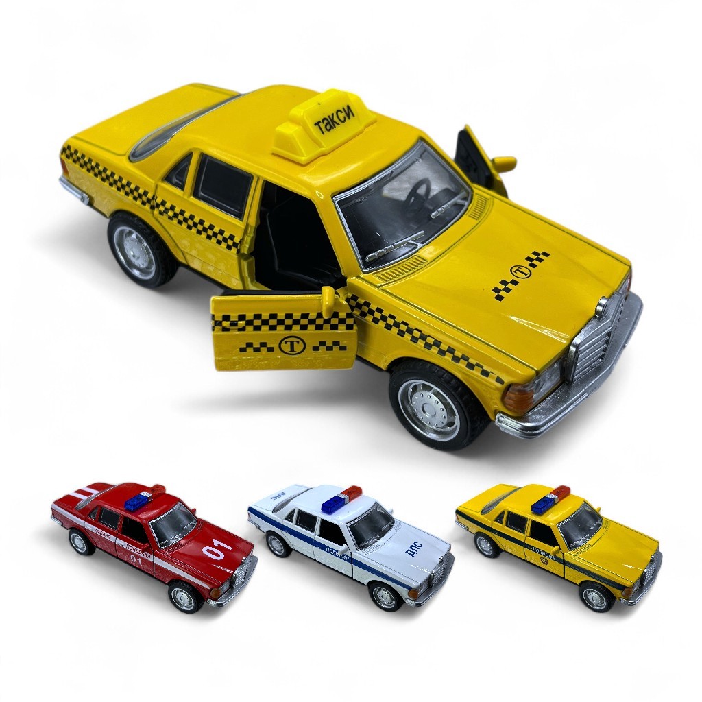 Miniatura Mercedes-Benz Táxi Polícia Bombeiro Carro Colecionável de Ferro Fricção Abre Portas