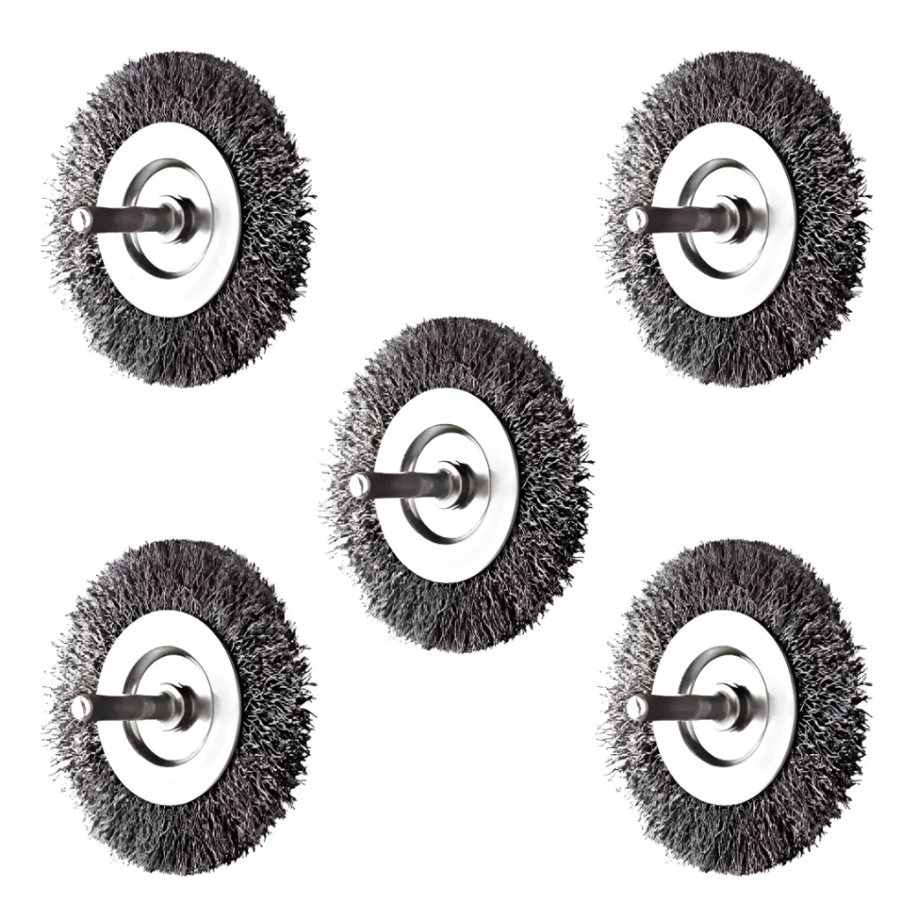Kit 5 Escova De Aço Circular 50mm Com Haste em Oferta na Shopee