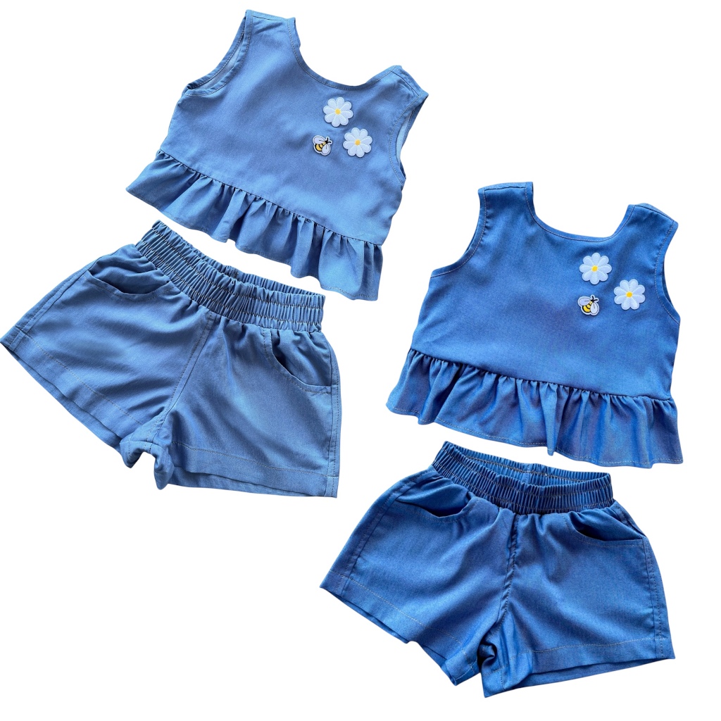 Conjunto Infantil Jeans Menina Flor Tempo Fresco
