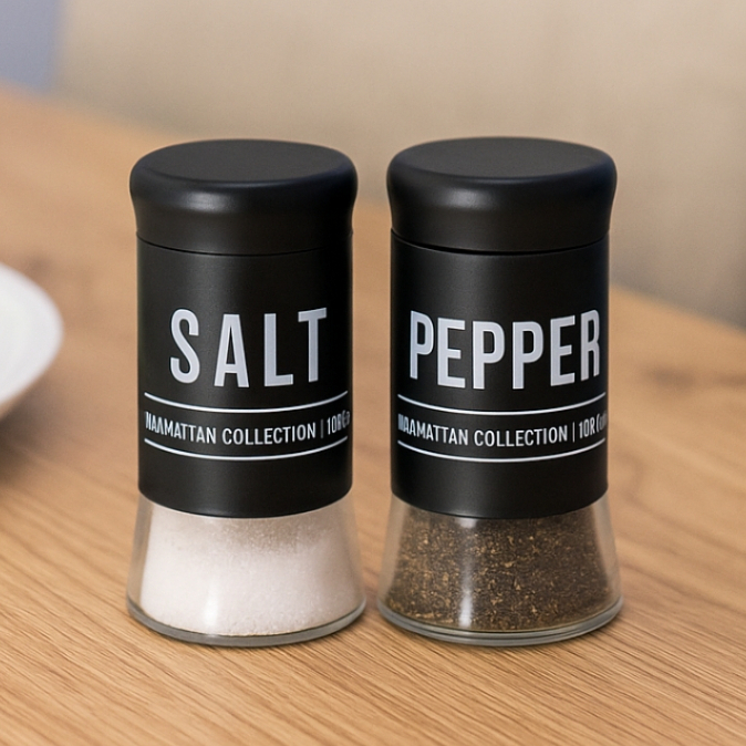 Conjunto Saleiro e Pimenteiro Vidro Preto Com Nome Salt Pepper Cozinha Restaurante De Mesa em Oferta na Shopee