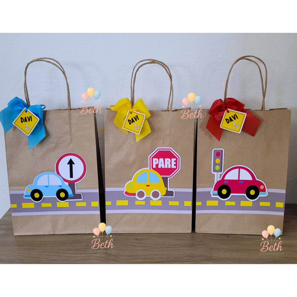 Sacolinha Surpresa Personalizada Carrinho Trânsito Lembrancinha Aniversário Festa Infantil