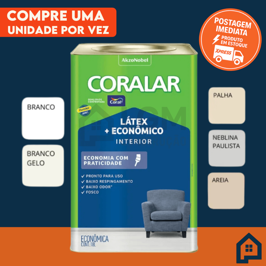 Tinta Econômica Fosca Coralar Paredes Coral 18 Litros Anti Mofo Acrílica Interno Interior Cores