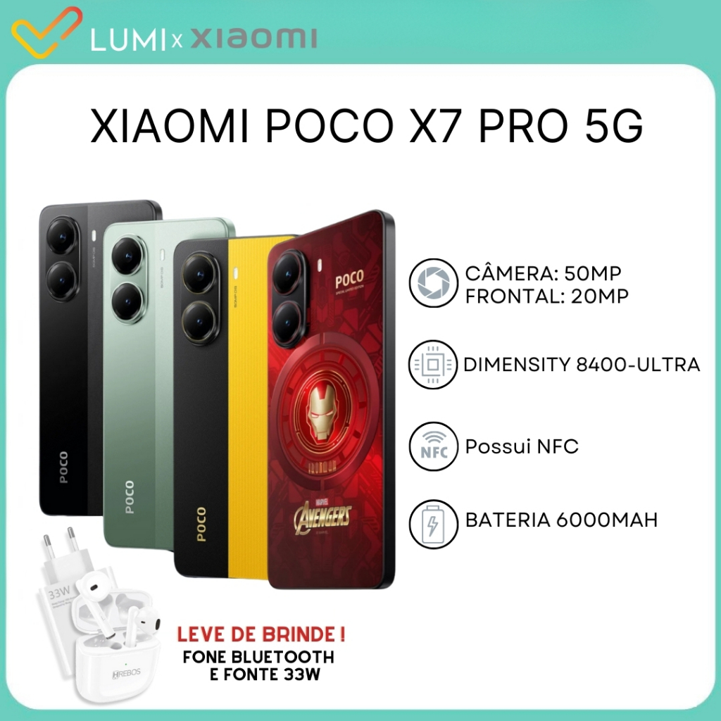 Xiaomi Poco X7 PRO 5G , Processador Dimensity 8400-Ultra 256GB/512GB + 8GB/12GB RAM, Bateria 6000Mah Versão Global