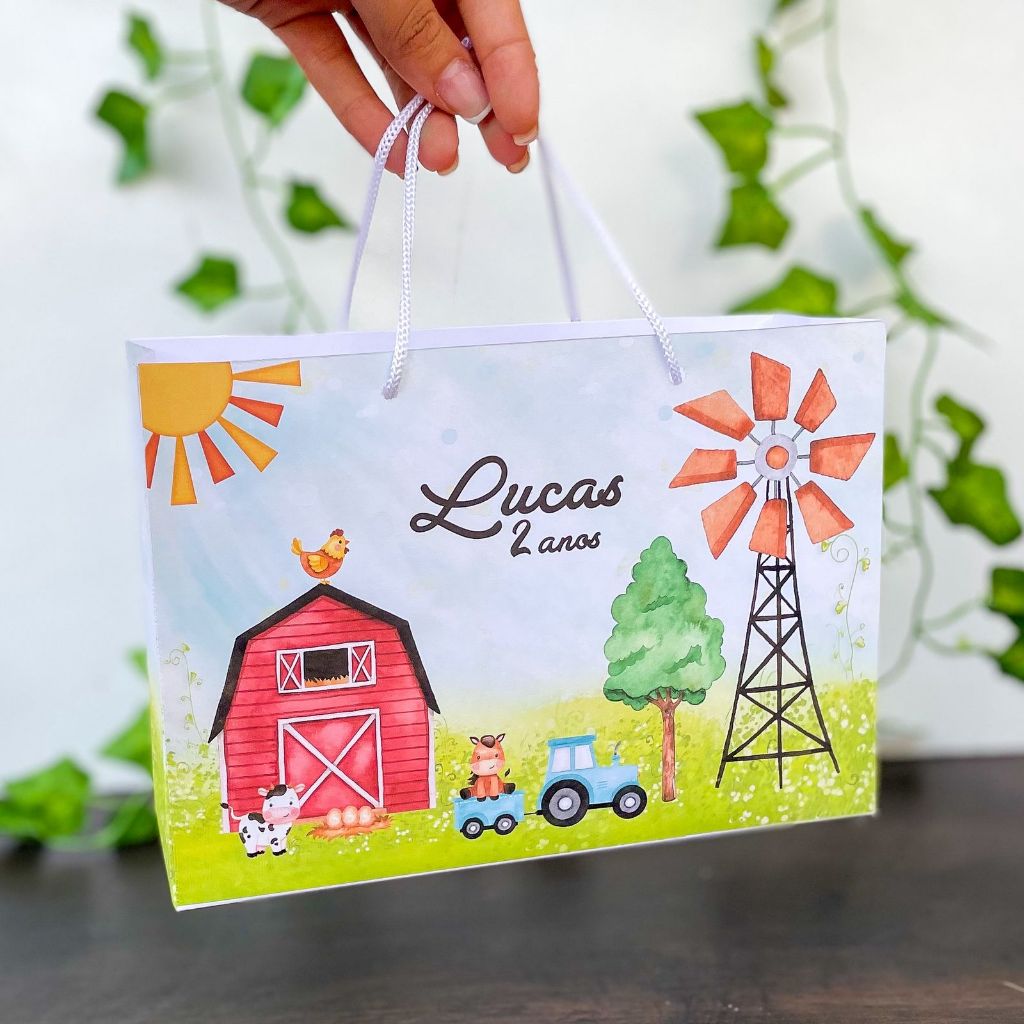 Kit 10 Sacolinhas Personalizadas tema Fazendinha Festa Infantil Lembrancinha pegue e monte