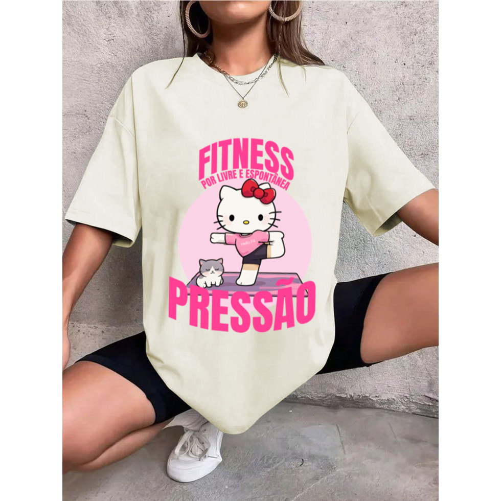 Camiseta Camisa Tshirt 100% Algodão Gym Treino Academia Musculação Fitness Oversized Hello Pressão em Oferta na Shopee
