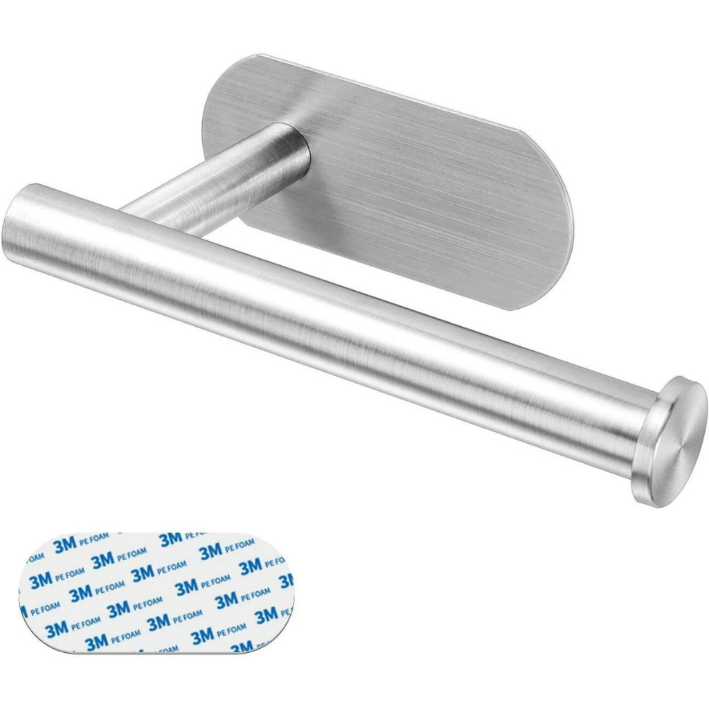 Suporte de Papel Higiênico Aço Inox Escovado Fixação Adesiva 3M Parede Azulejo Tamanho 16cm x 7cm