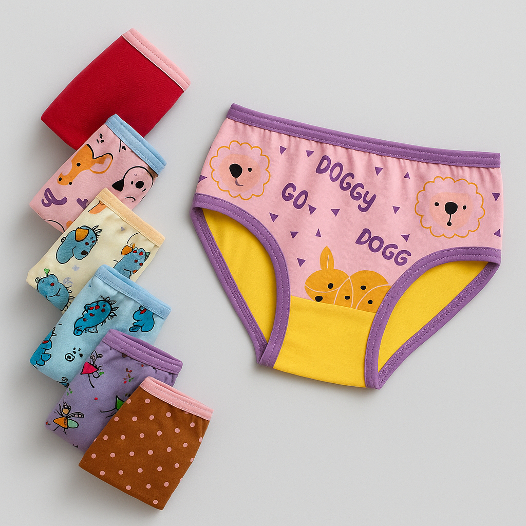 KIT 6 Calcinhas Infantis Juvenis Meninas Modelagem Tanga, Algodão Confortável e Estampas Sortidas