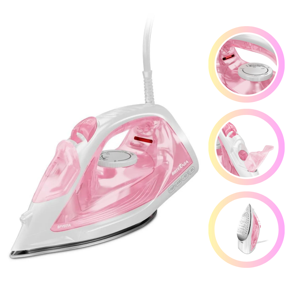 Ferro de Passar a Vapor Britânia Rosa Vapor Extra BFVE01A