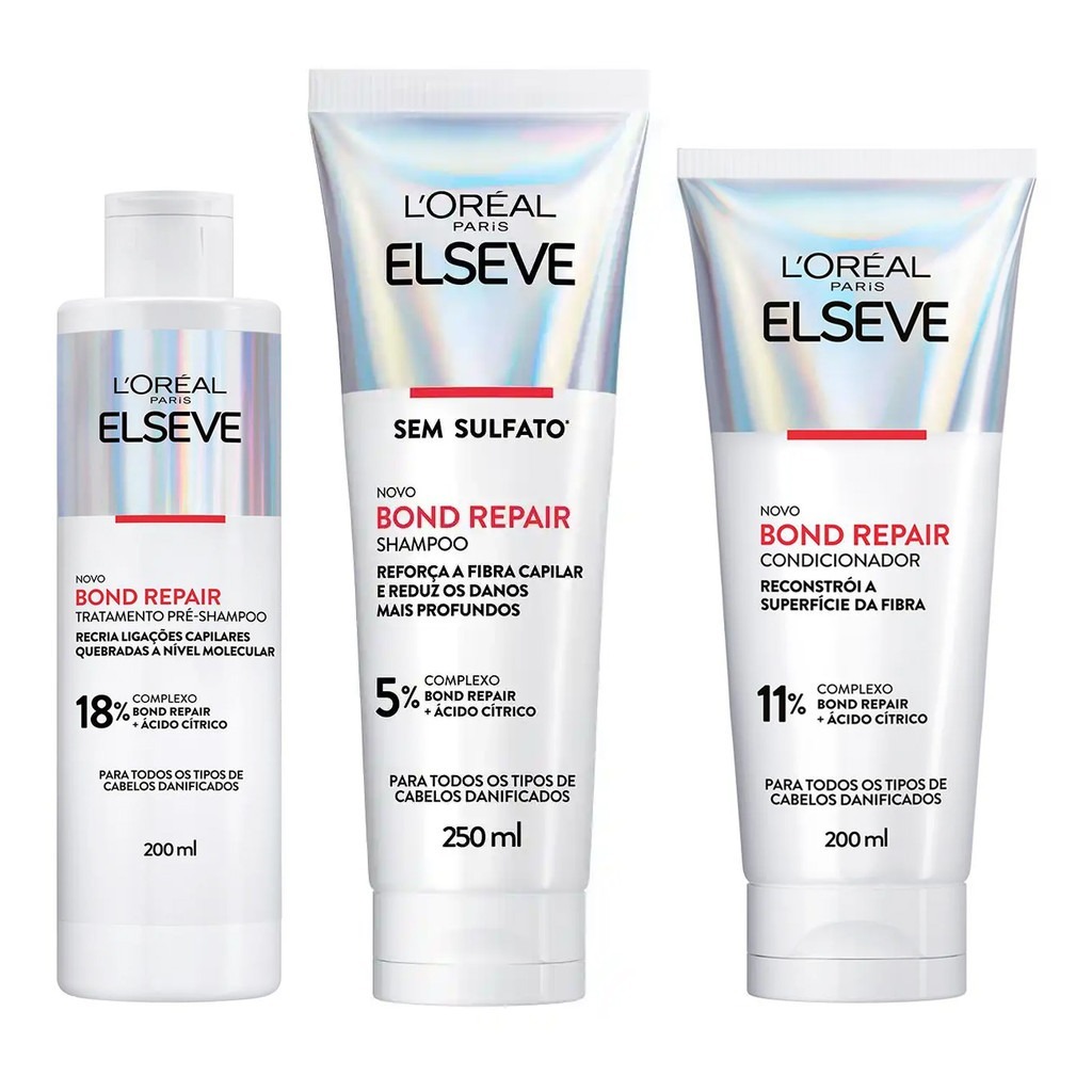 Kit Elseve Bond Repair (3 itens) Pré-Shampoo + Shampoo + Condicionador | Cabelo Danificado