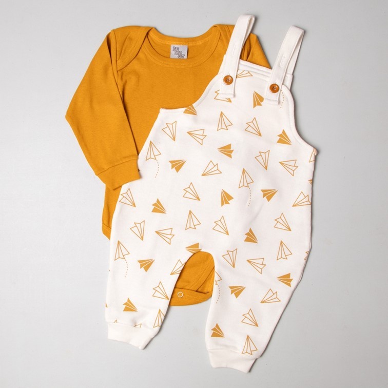 Jardineira Estampada 2 peças Manga Longa Inverno Menino. Body + Jardineira Roupa de Bebê Infantil