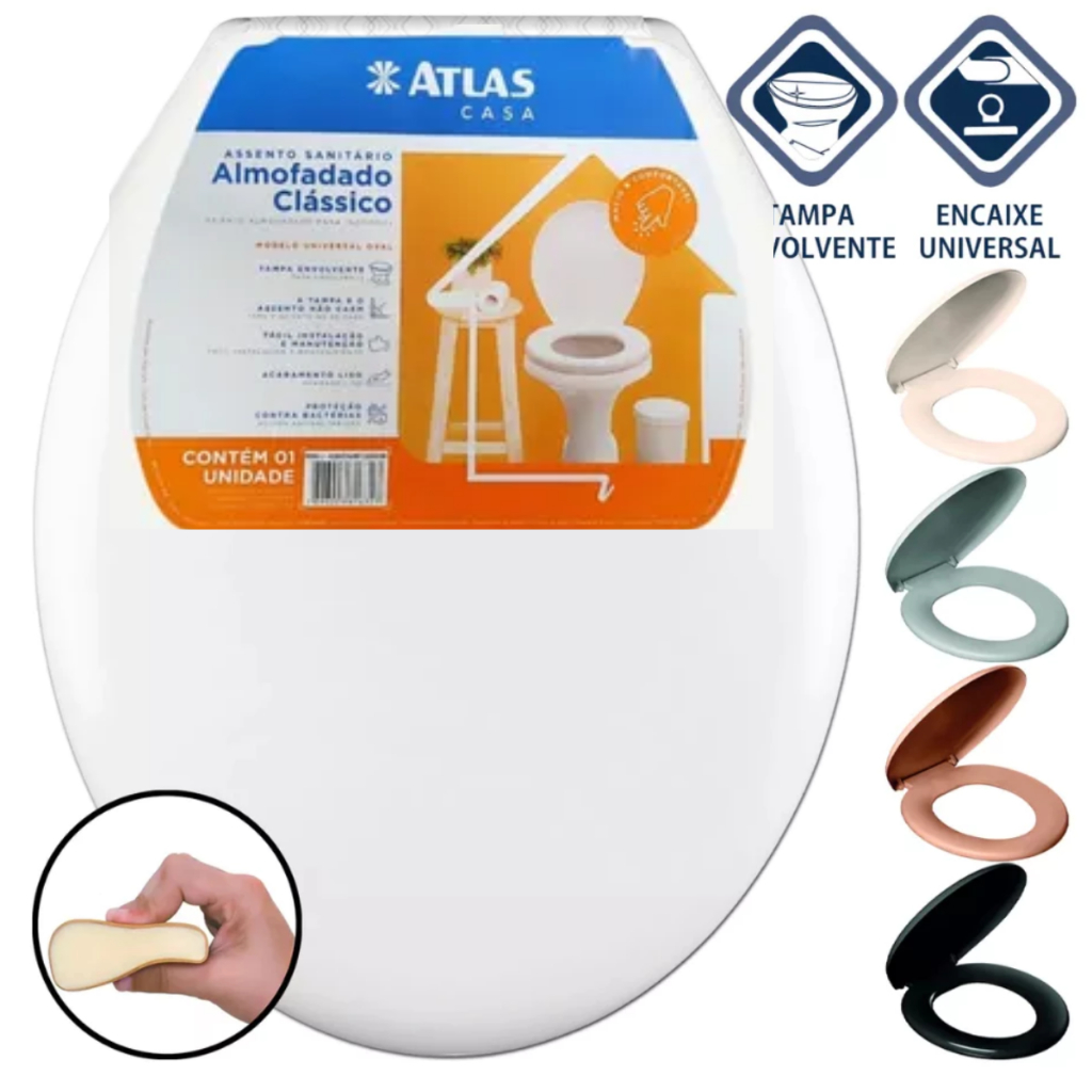 Assento Tampa para Vaso Sanitário Oval Almofadado Atlas Primafer Clássico Branco