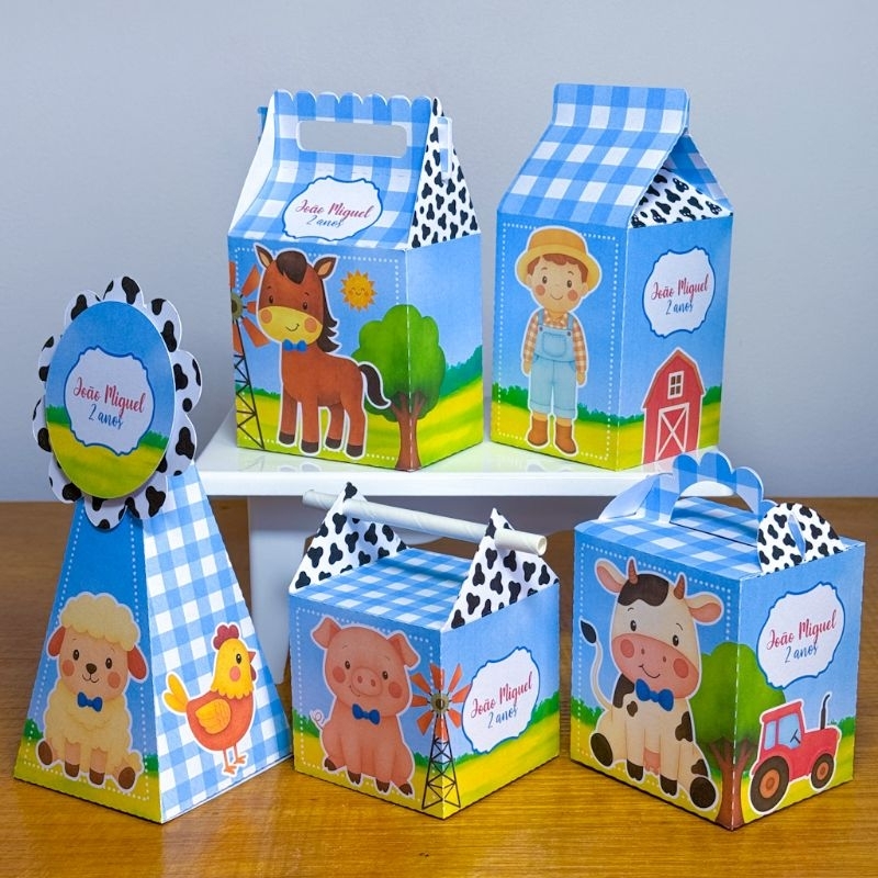Kit 10 Caixinhas Personalizadas Fazendinha • Lembrancinhas Festa Infantil / Mesversário