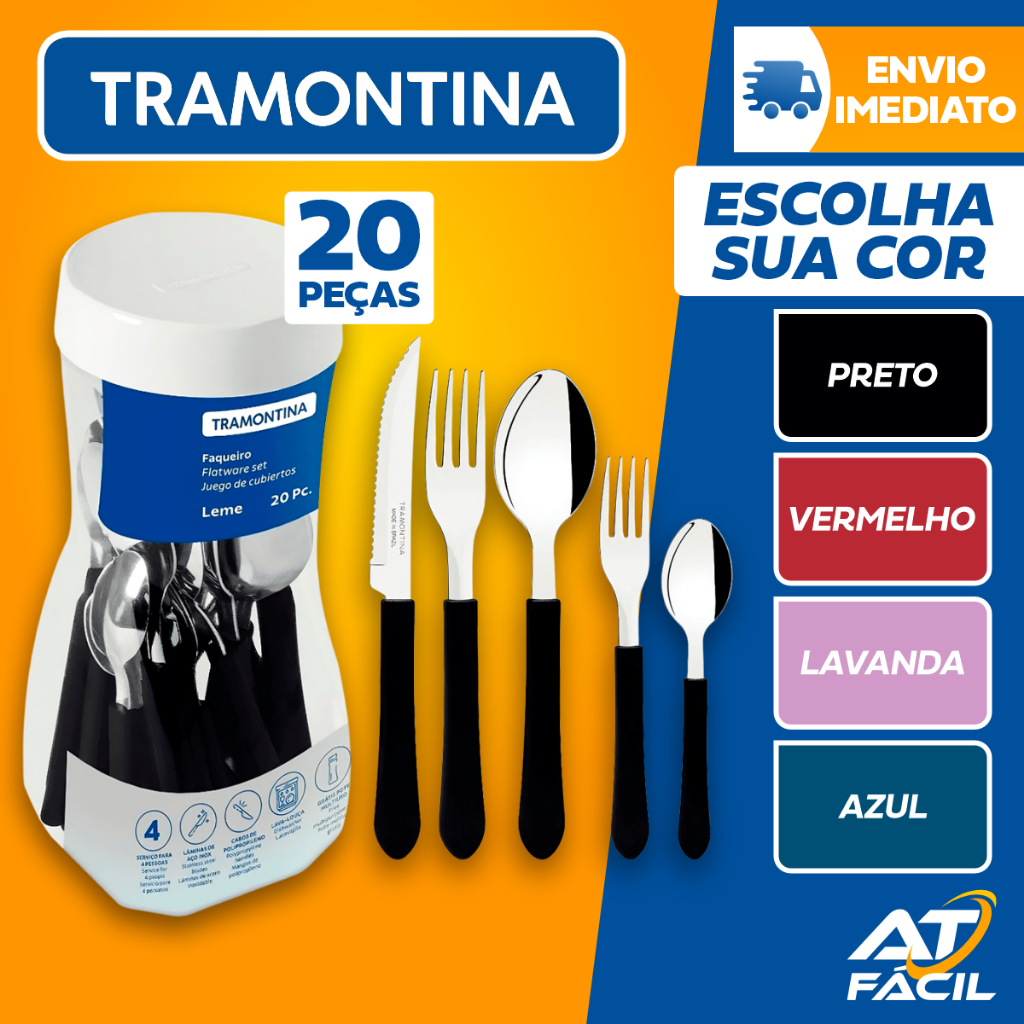 Jogo De Talheres Faqueiro Tramontina Aço Inox Leme 20 Peças