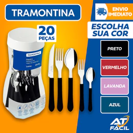 Jogo De Talheres Faqueiro Tramontina Aço Inox Leme 20 Peças
