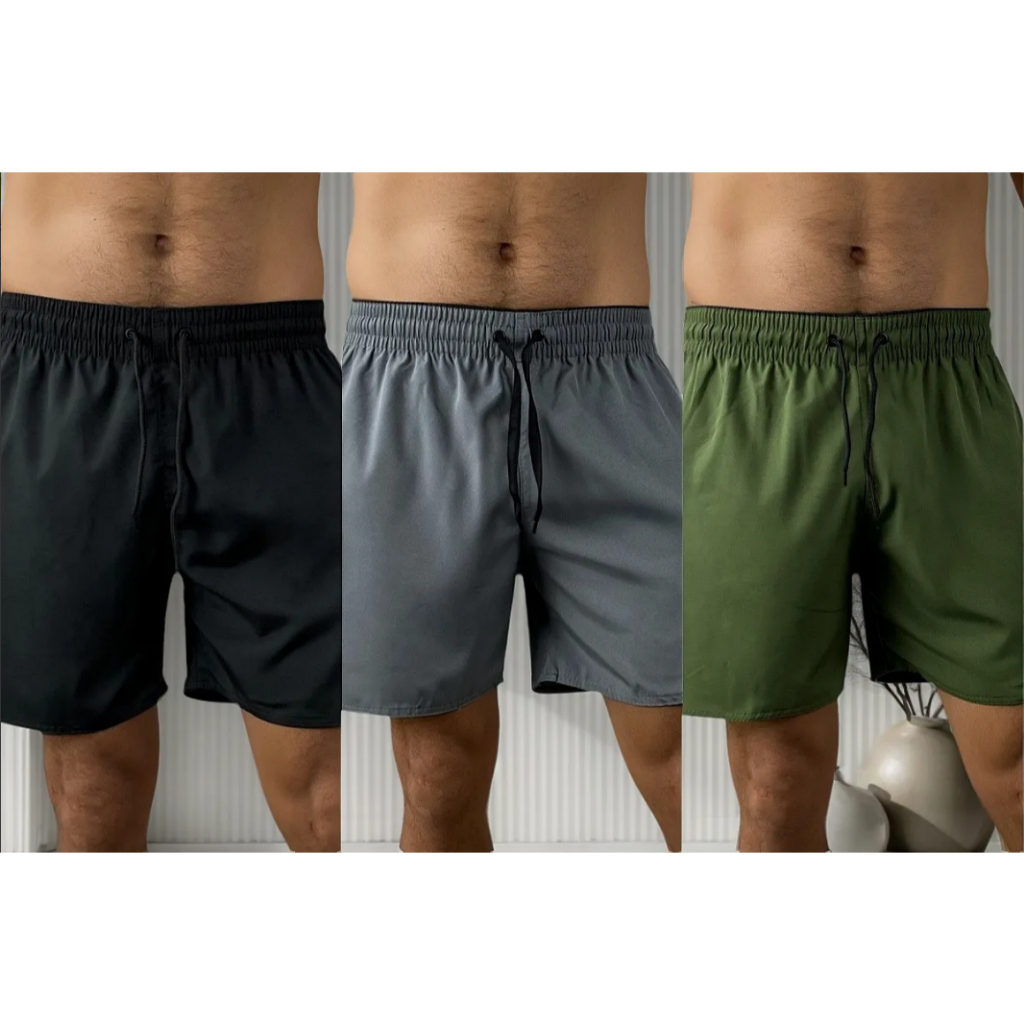 KIT 3 short bermudas tactel elastano masculino praia academia secagem treino com 2 bolsos lateral