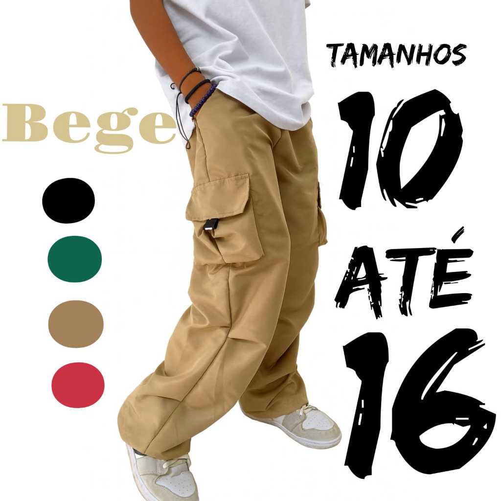 calça juvenil infantil menino masculina 4 bolsos tactel 6 8 10 12 14 16 anos escola passeio cargo em Oferta na Shopee