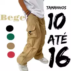 calça juvenil infantil masculina cargo 4 bolsos escola passeio top