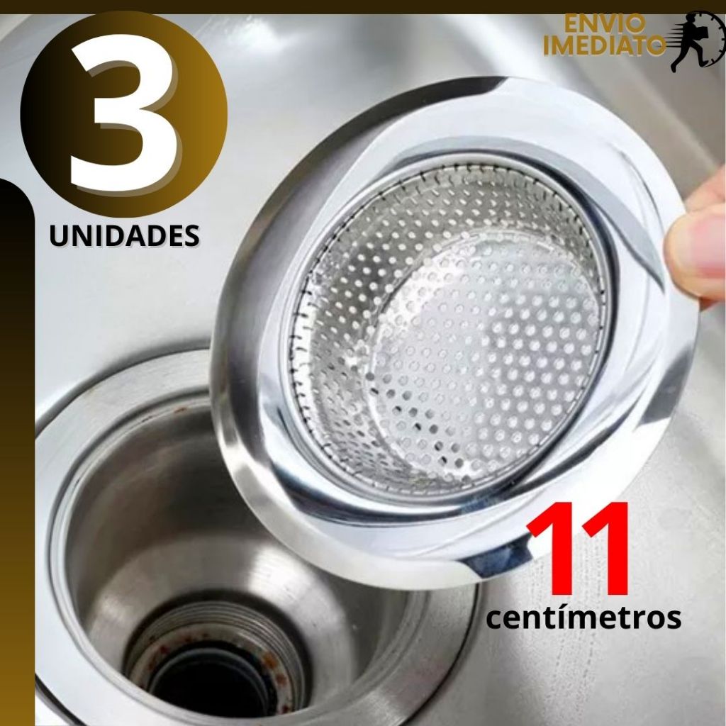 Kit 3 Ralo de Pia Aço Inox 11,4cm | Protetor de Cuba Cozinha p/ Restaurantes e Estabelecim...