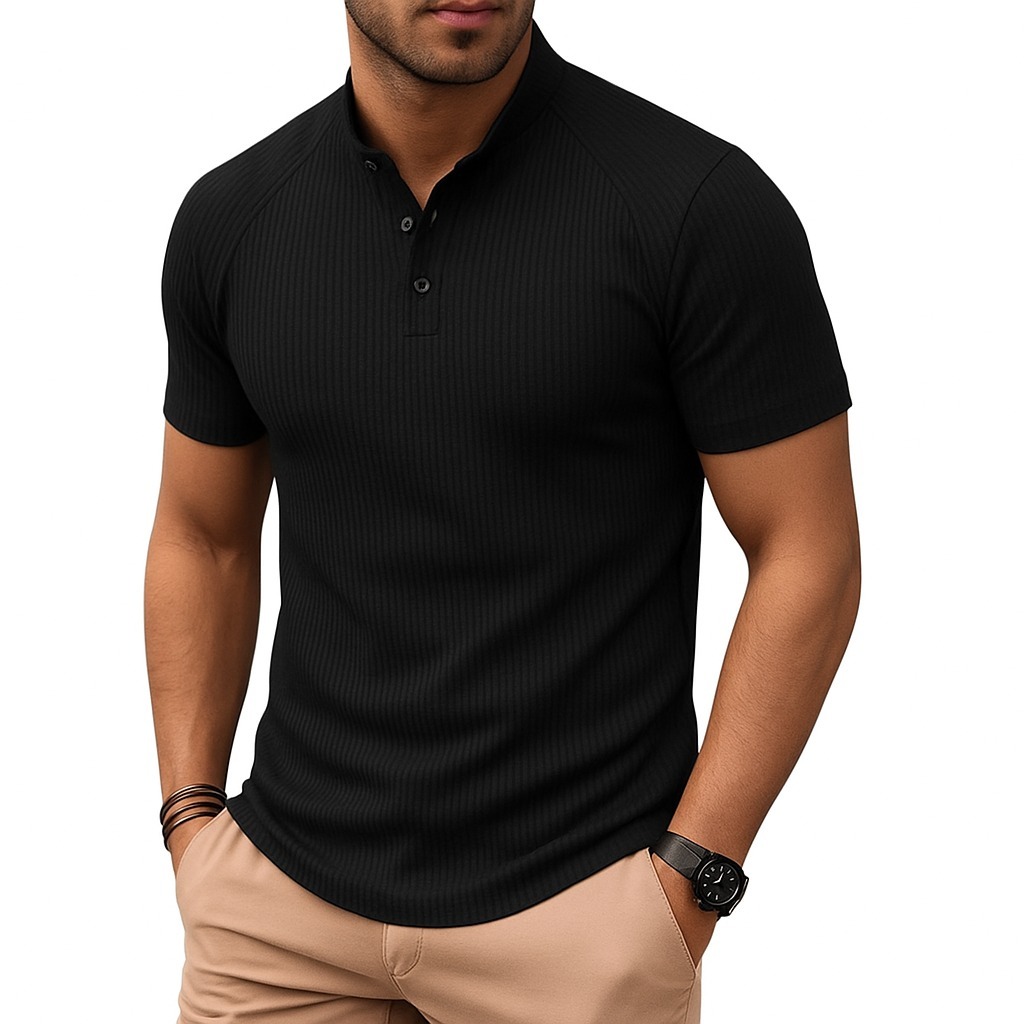 Camiseta Masculina Raglan Manga Curta Modelo Henley Premium