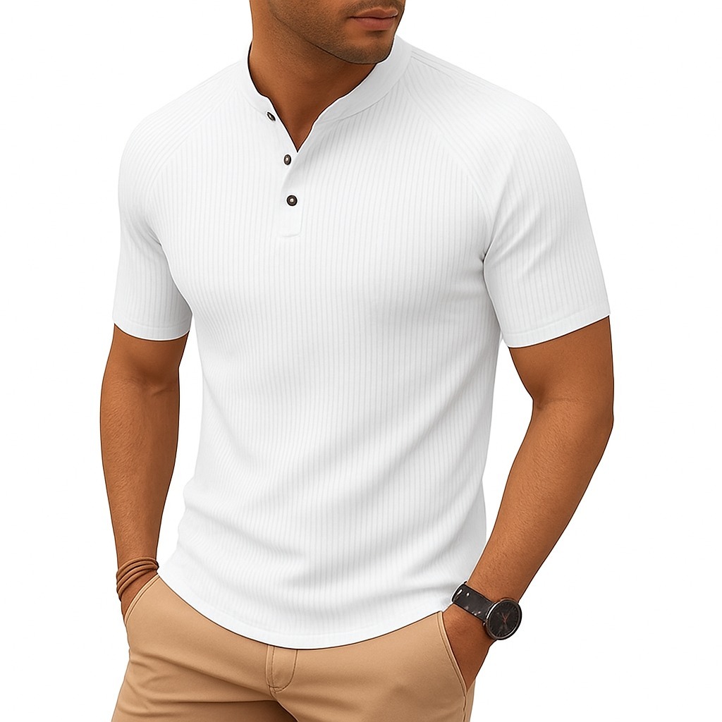 Camiseta Masculina Raglan Manga Curta Modelo Henley Premium