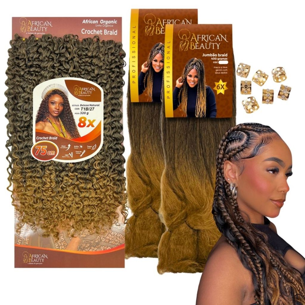 Kit Gypsy Braid Cabelo Crochet Orgânico 75cm 320g Cacheado e 2 Jumbo 400g Fibra Sintética Premium Para Tranças Afro em Oferta na Shopee