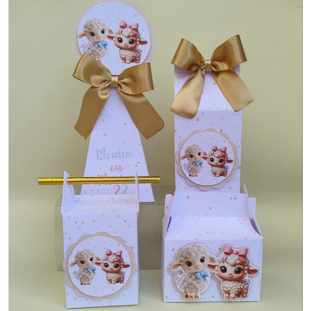 Kit Chá Revelação Ovelhinha Neutro – Lembrancinhas e Caixinhas Personalizadas | Caixa milk | Personalizado | Decoração